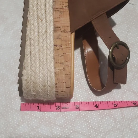 American Eagle Outfitters Double Strap Wedge Cork Espadrilles Platforms Size 6 - Picture 10 of 10